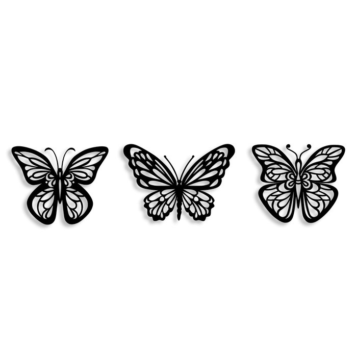 Wallity Butterflies 3 - Escultura de pared de metal negra